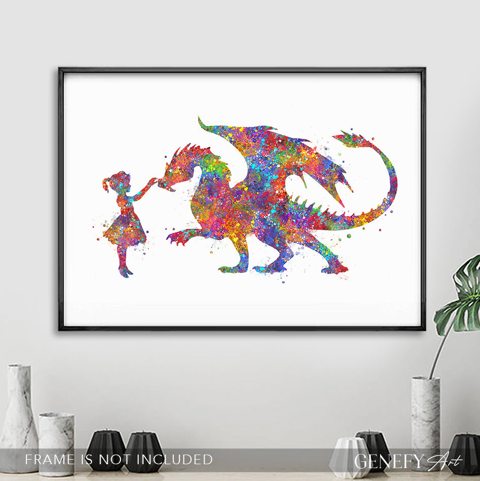 Dragon and Girl Watercolour Art Print