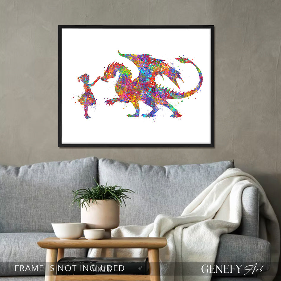 Dragon and Girl Watercolour Art Print