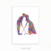Golf Couple Watercolour Wall Art