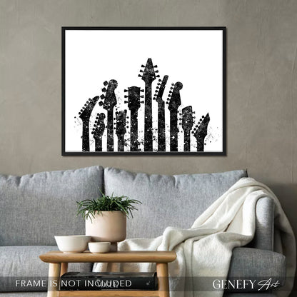 Guitar Black and White Watercolour Art Print