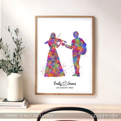 Personalised Guitarist and Violinist Watercolour Art Print