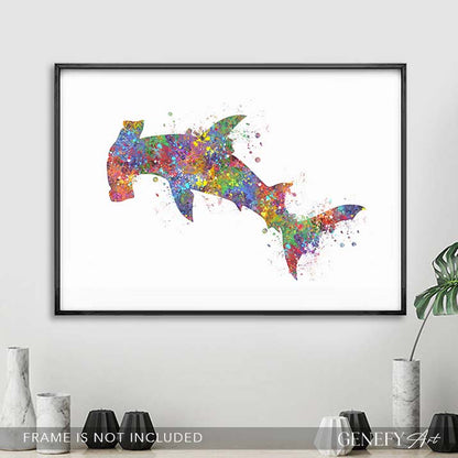 Hammerhead Shark Watercolour Print