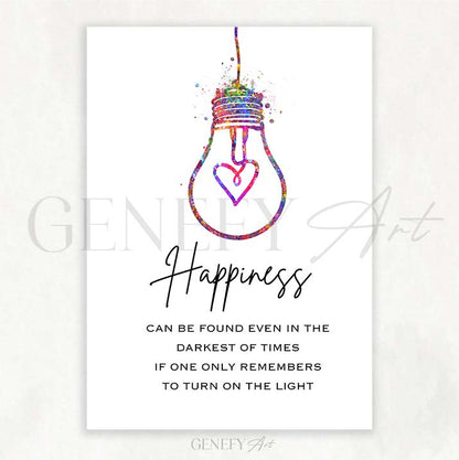 Happiness Quote Watercolour Print