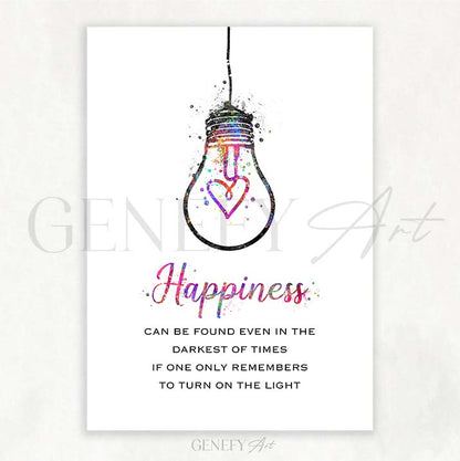 Happiness Quote Watercolour Print