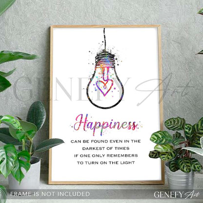 Happiness Quote Watercolour Print