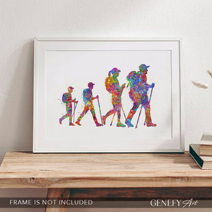 Hiking Family of 4 Watercolour Art (with sons)