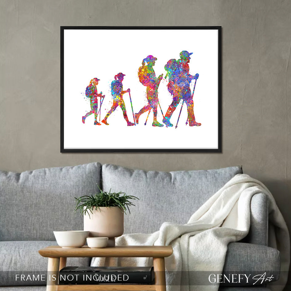 Hiking Family of 4 Watercolour Art (with daughters)