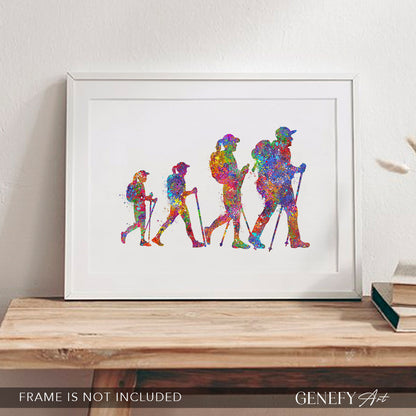 Hiking Family of 4 Watercolour Art (with daughters)