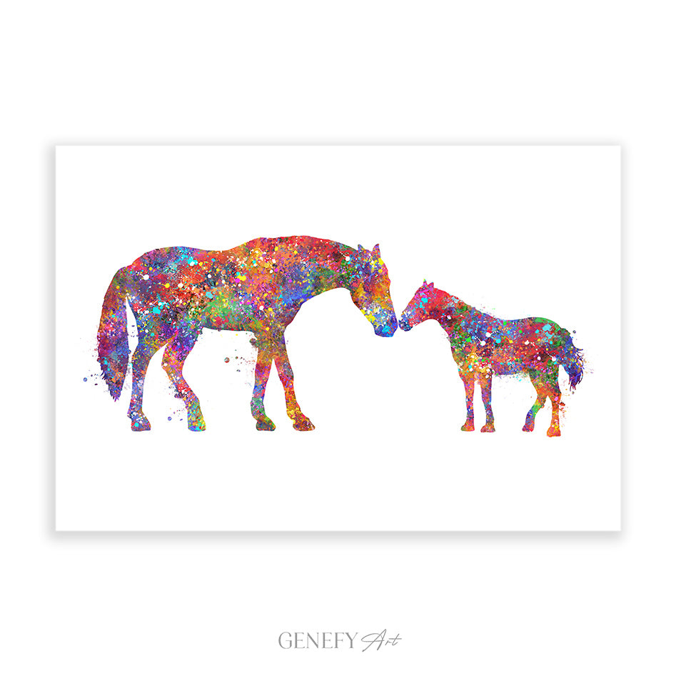 Horse Mother and Baby Watercolour Art Print