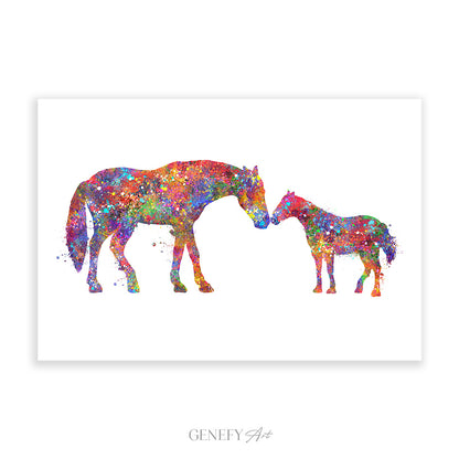 Horse Mother and Baby Watercolour Art Print