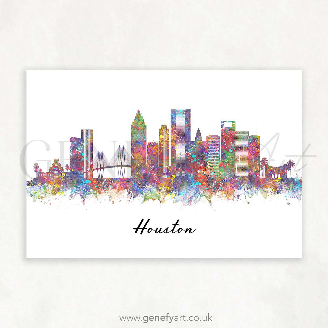 Houston Skyline Watercolour Print - Genefy Art