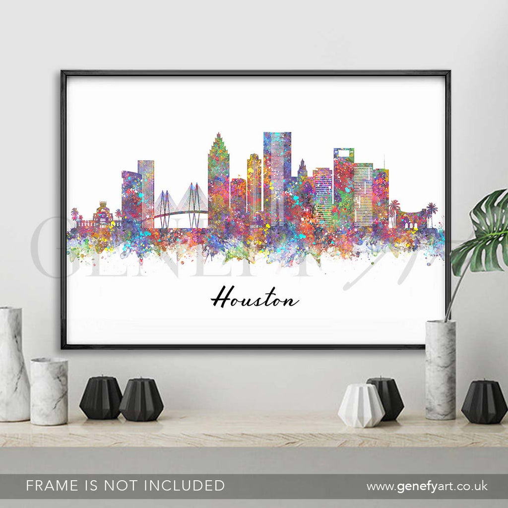 Houston Skyline Watercolour Print - Genefy Art