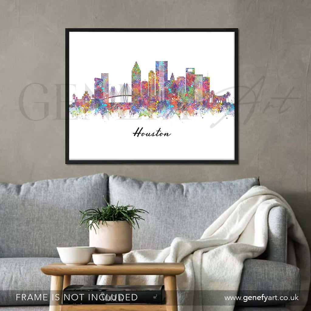 Houston Skyline Watercolour Print - Genefy Art