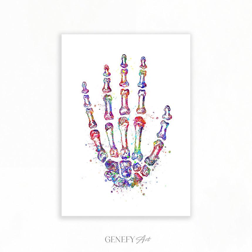 Human Hand Bones Anatomy Watercolour Print