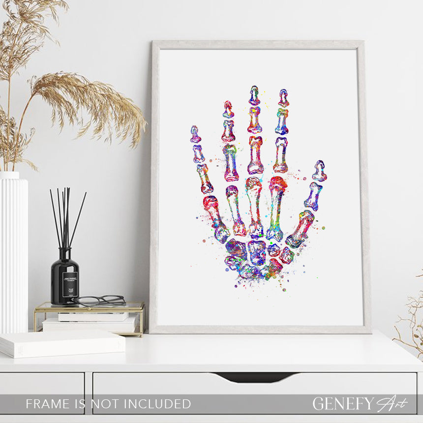 Human Hand Bones Anatomy Watercolour Print