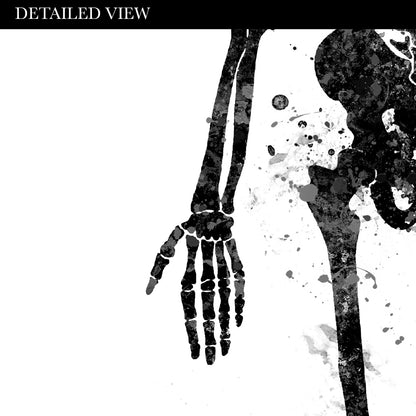 Human Skeletal System Anatomy Black and White Watercolour Print