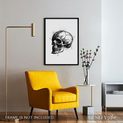 Skull Black and White Watercolour Art Print