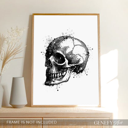 Skull Black and White Watercolour Art Print