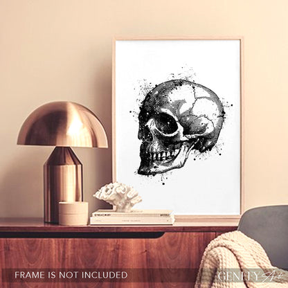 Skull Black and White Watercolour Art Print