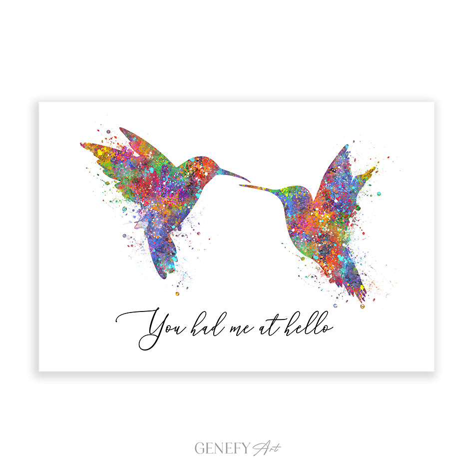 Hummingbird Love Quote Watercolour Art Print