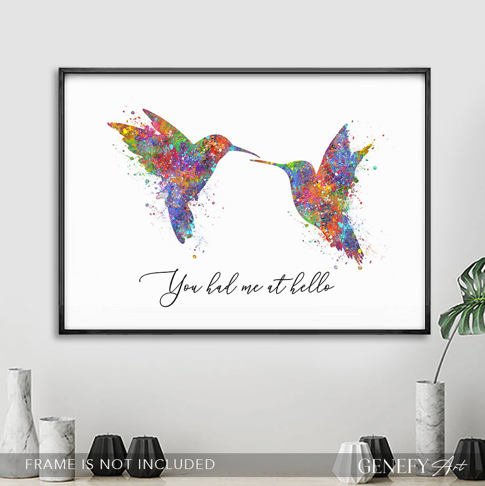 Hummingbird Love Quote Watercolour Art Print
