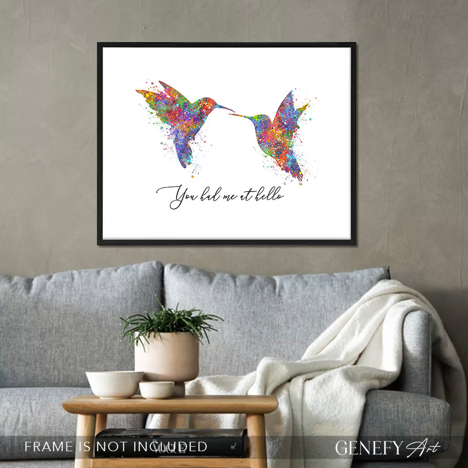 Hummingbird Love Quote Watercolour Art Print