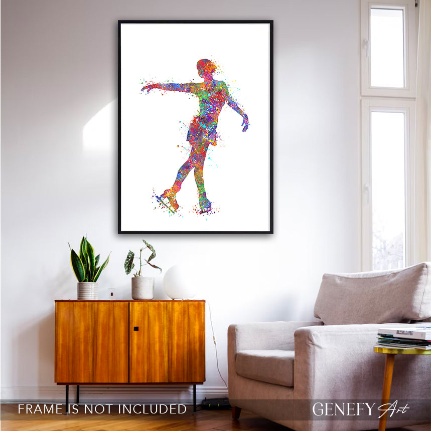 Ice Skating Watercolour Art Print