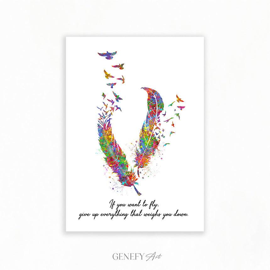 Birds Feather Quote Watercolour Print - Genefy Art