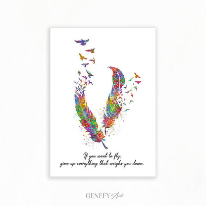 Birds Feather Quote Watercolour Print - Genefy Art