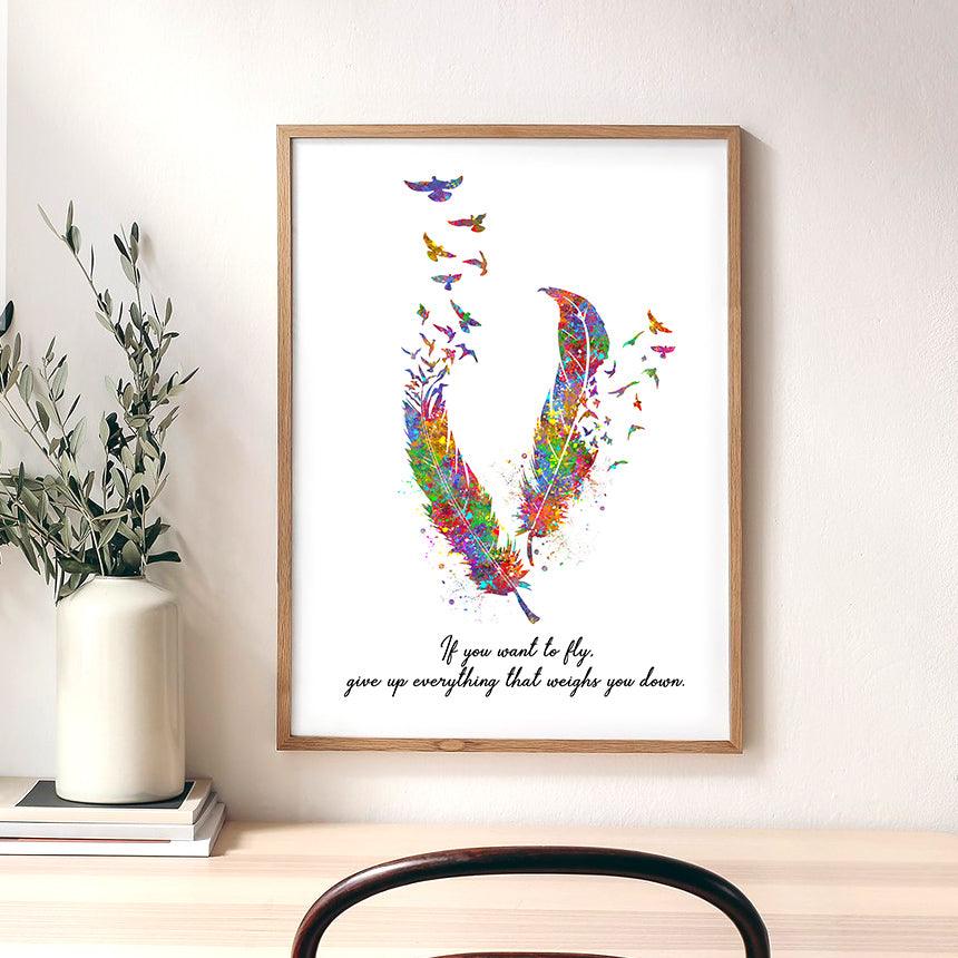 Birds Feather Quote Watercolour Print - Genefy Art