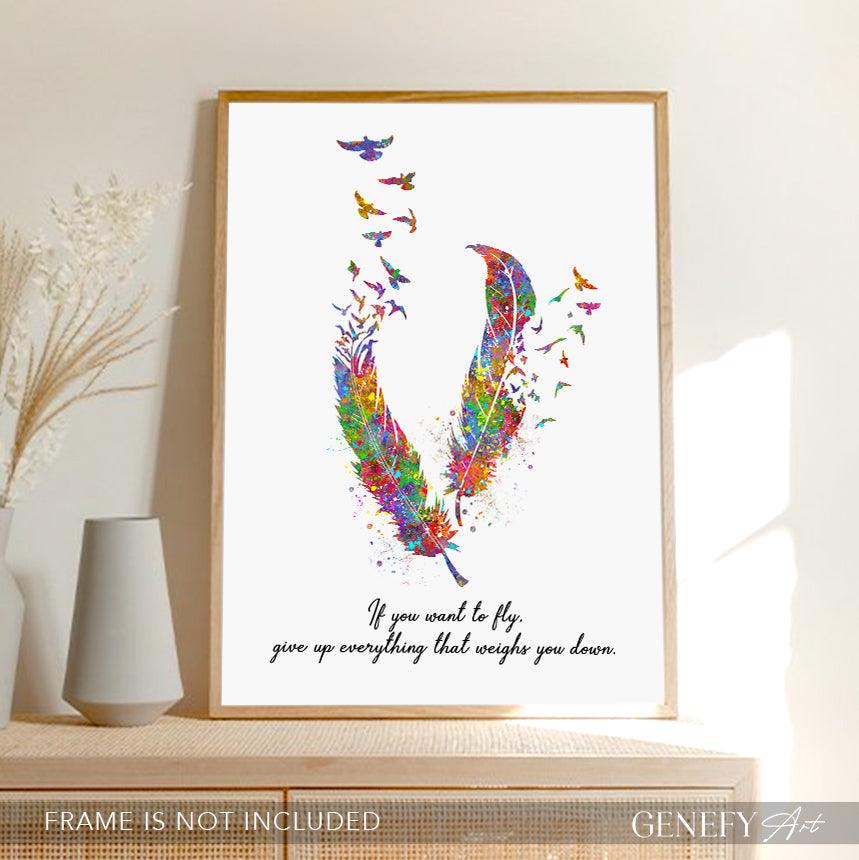 Birds Feather Quote Watercolour Print - Genefy Art
