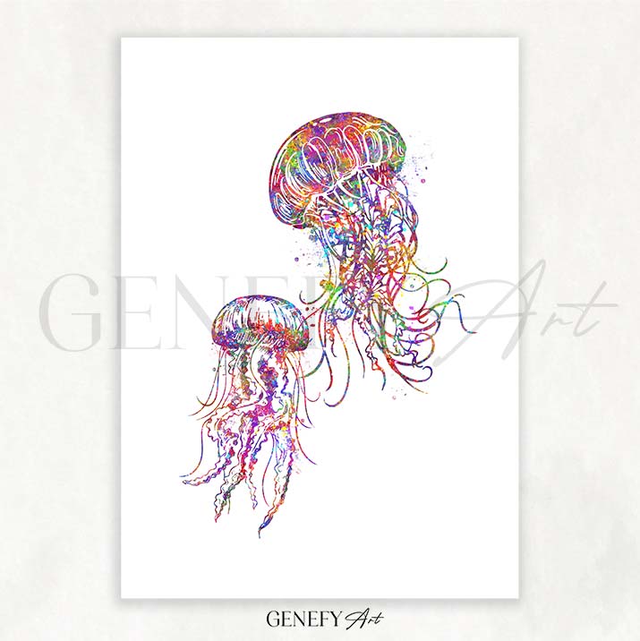 Jellyfish Family of 2 Watercolour Print
