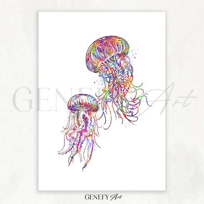 Jellyfish Family of 2 Watercolour Print