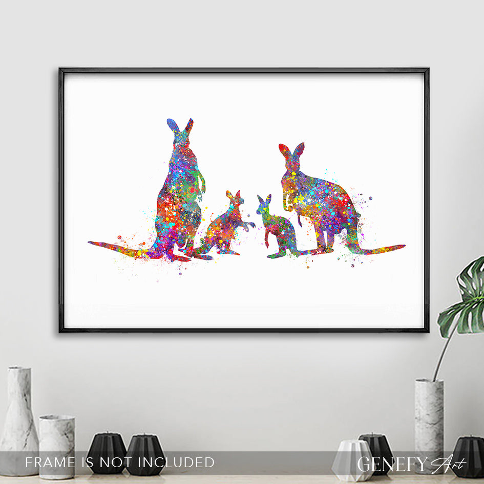 Kangaroo Family of 4 Watercolour Art Print