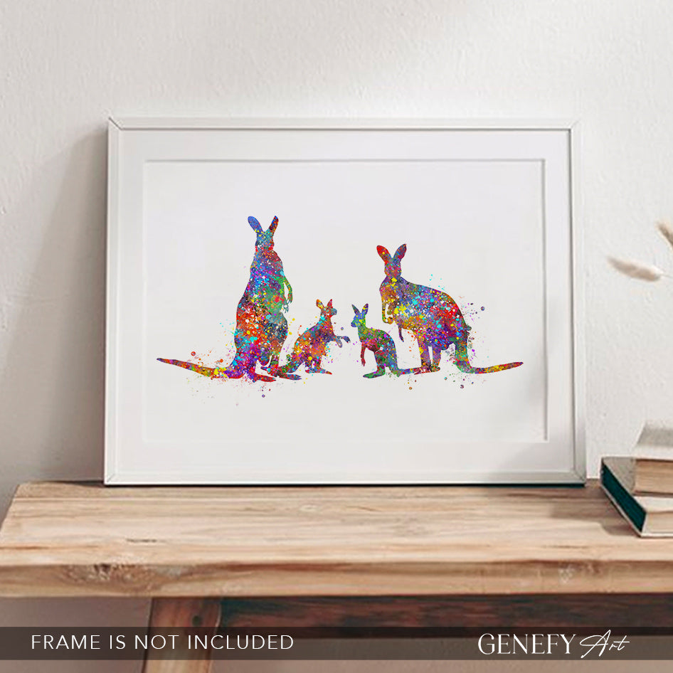 Kangaroo Family of 4 Watercolour Art Print