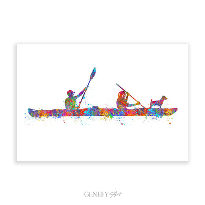 Couple Kayaking with Pet Dog Art Print