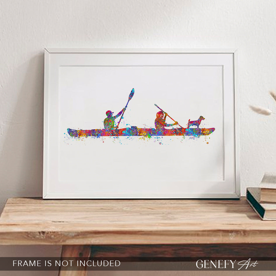 Couple Kayaking with Pet Dog Art Print