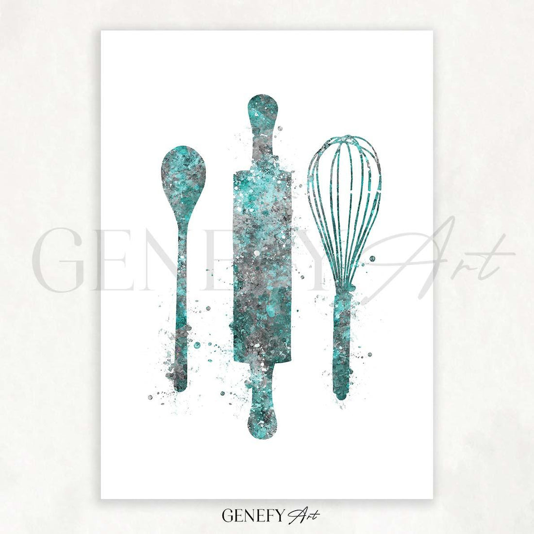 Baking Utensils Watercolour Kitchen Print - Genefy Art