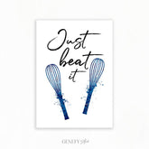 Baking Quote Blue Watercolour Print - Just Beat It - Genefy Art