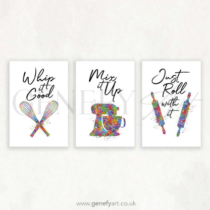 Kitchen Quote Watercolour Print Set of 3