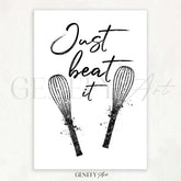 Baking Quote Black and White Watercolour Print - Just Beat It - Genefy Art
