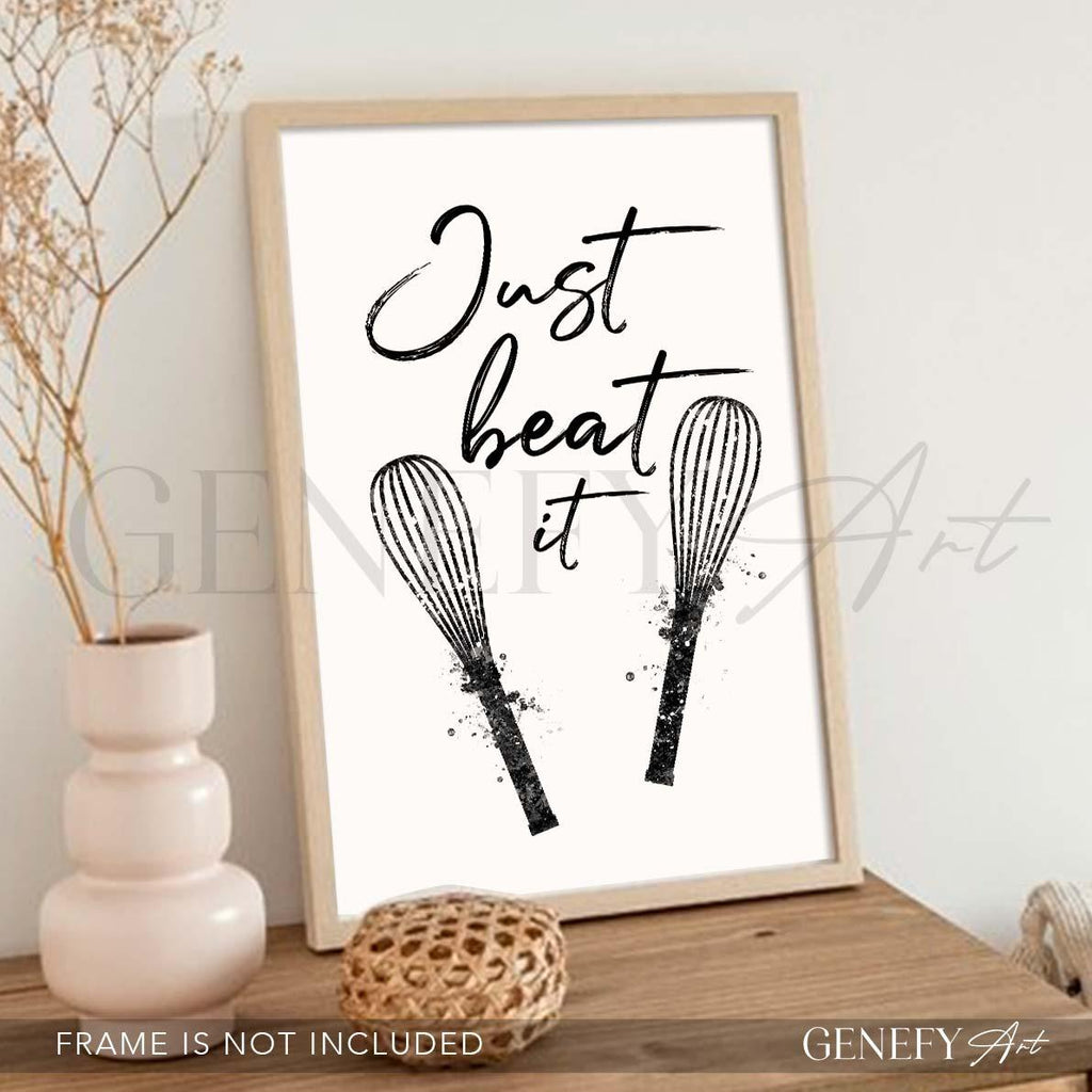 Baking Quote Black and White Watercolour Print - Just Beat It - Genefy Art