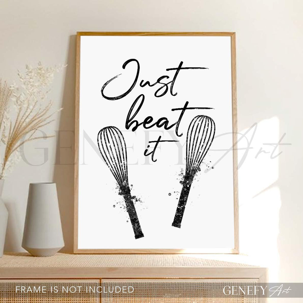 Baking Quote Black and White Watercolour Print - Just Beat It - Genefy Art
