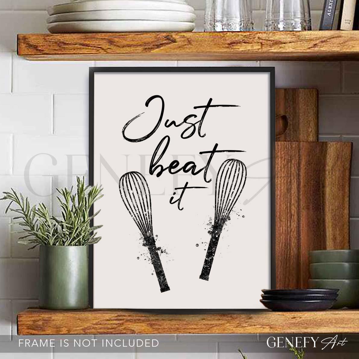 Baking Quote Black and White Watercolour Print - Just Beat It - Genefy Art