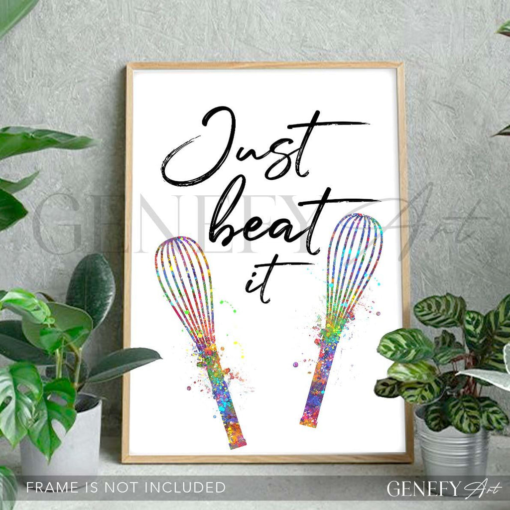 Baking Quote Watercolour Print - Just Beat It - Genefy Art