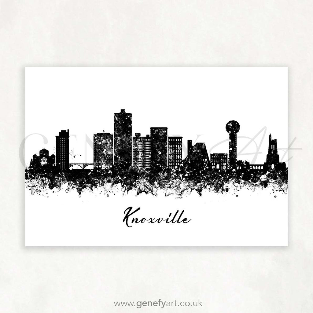 Knoxville Skyline Black and White Watercolour Print - Genefy Art