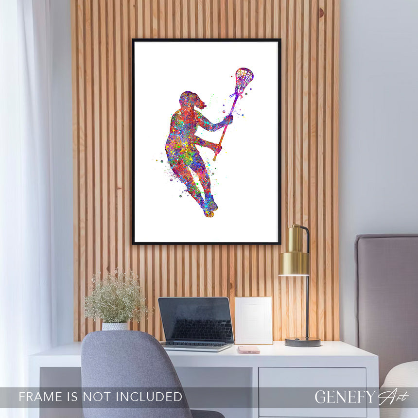 Lacrosse Female Player Watercolour Print - Genefy Art