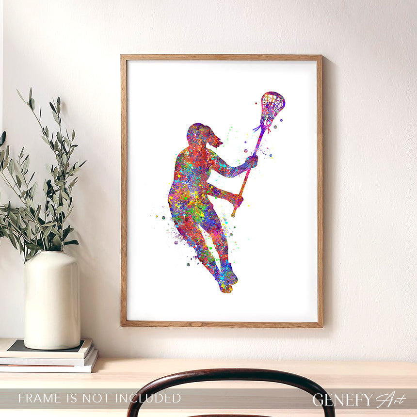 Lacrosse Female Player Watercolour Print - Genefy Art