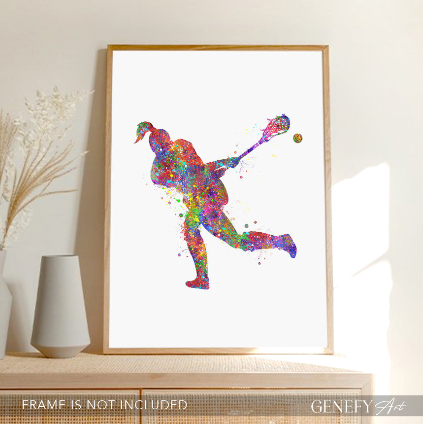 Lacrosse Female Player Watercolour Print Genefy Art