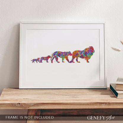 Lion Family of 4 Watercolour Art Print